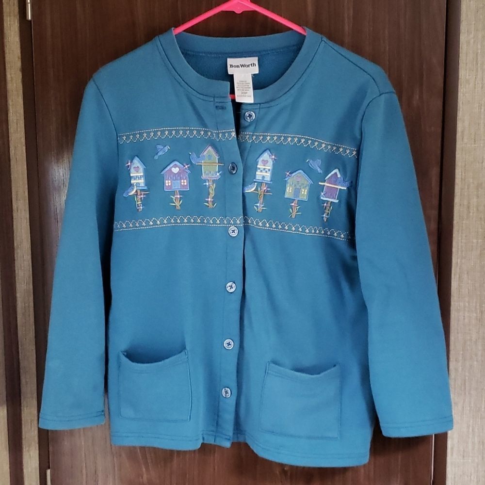 Bon Worth Birdhouse Button Down Cardigan Sz XSP
